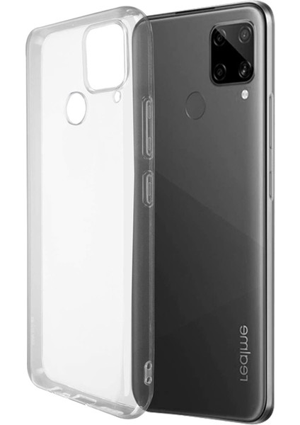 Realme C15 Kılıf Süper Silikon Şeffaf Arka Koruma + Nano Glass Renksiz