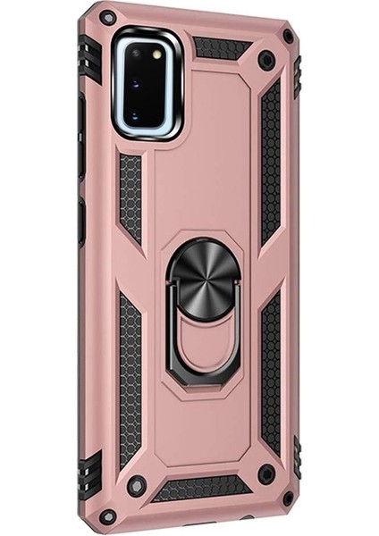 Samsung Galaxy S20 Kılıf Tank Koruma Vega Standlı Yüzüklü Mıknatıslı Bronz
