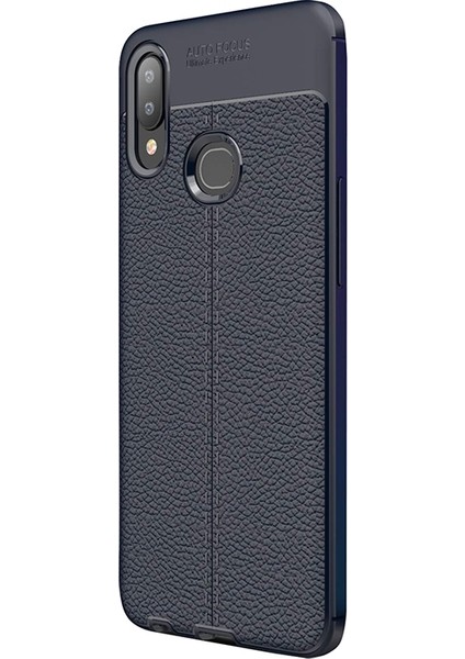 Samsung Galaxy A10S Kılıf Niss Silikon Deri Görünümlü+Nano Glass Lacivert