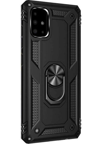 Samsung Galaxy M51 Kılıf Tank Koruma Vega Standlı Yüzüklü Mıknatıslı+Nano Glass Siyah