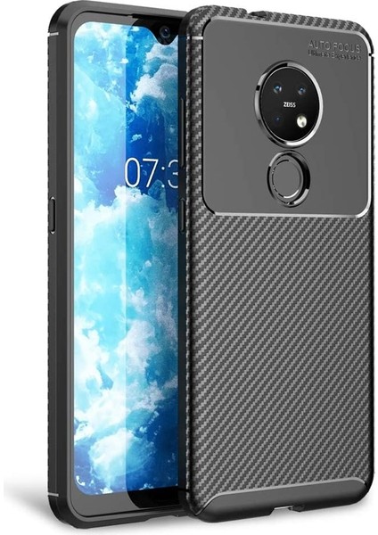 Nokia 7.2 Kılıf Negro Karbon Dizayn Silikon+Nano Glass Siyah
