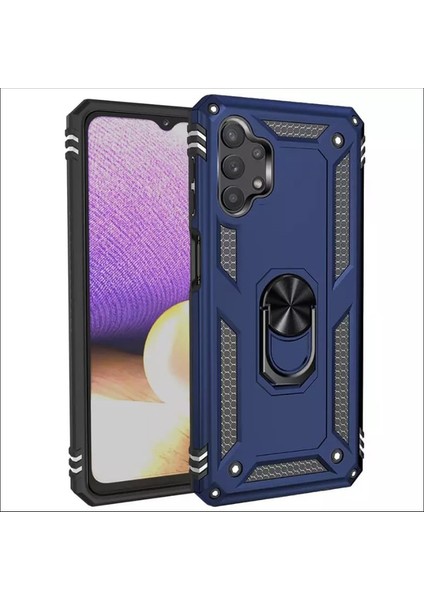 Samsung Galaxy A32 4g Kılıf Vega Tank Koruma Standlı Yüzüklü Mıknatıslı+Nano Glass Lacivert
