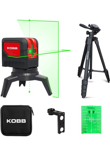 Kobb KBL92GTP 30 Metre Profesyonel Yatay ve Dikey Otomatik Hizalamalı Yeşil Çapraz Çizgi Lazer, 2 Noktalı Şakül Lazer Distomat + Mini Tripod + Tripod