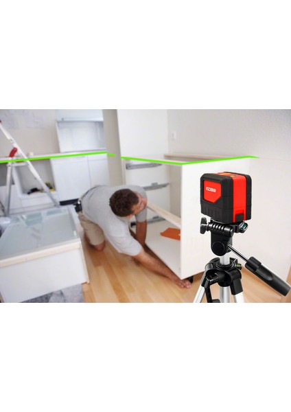 Kobb KBL92GTP 30 Metre Profesyonel Yatay ve Dikey Otomatik Hizalamalı Yeşil Çapraz Çizgi Lazer, 2 Noktalı Şakül Lazer Distomat + Mini Tripod + Tripod