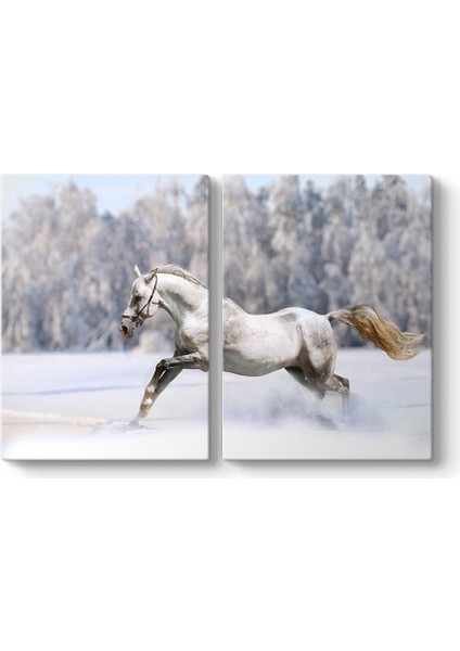Karda Koşan Beyaz At Tablosu