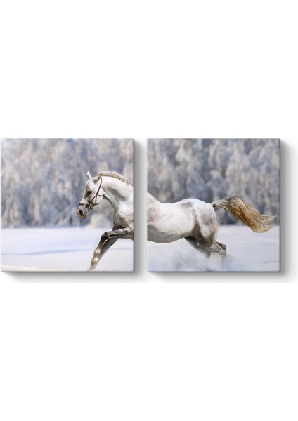 Karda Koşan Beyaz At Tablosu
