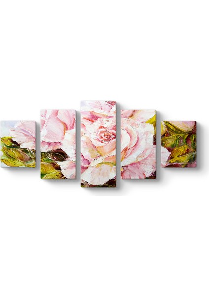 Pembe Gül 5 Parçalı Tablo