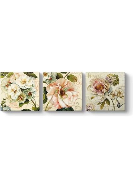Modern Çiçekler 3 Parçalı Tablo