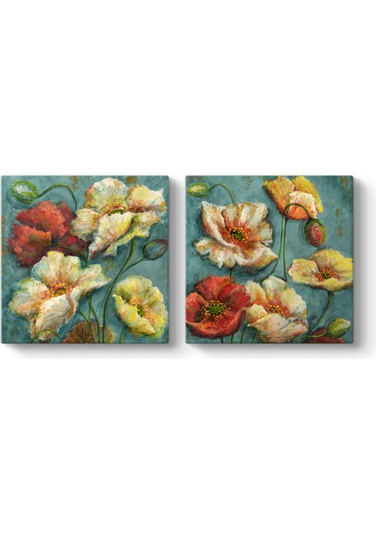 Sanatsal Çiçekler 2 Parçalı Tablo