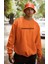 Turuncu Oversize Bisiklet Yaka Dijital Baskılı Sweatshirt 1