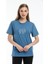 Kadın Mavi Fil Nakışlı %100 Pamuk Oversize T-Shirt 1