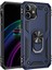 Apple iPhone 12 Kılıf Tank Koruma Vega Standlı Yüzüklü Mıknatıslı+Nano Glass Lacivert 1