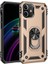 Apple iPhone 12 Kılıf Tank Koruma Vega Standlı Yüzüklü Mıknatıslı+Nano Glass Gold 1