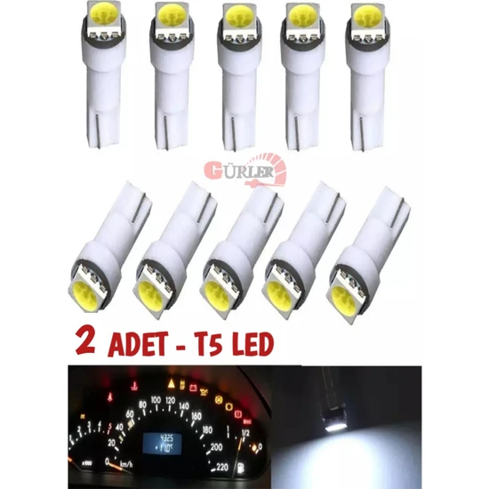 Gürler Oto Aksesuar T5 LED Ampül 5050 Beyaz Renk Gösterge Panel Kadran LED 2 Adet