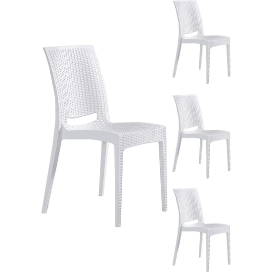 Mobetto Rattan Bahçe Sandalyesi 4 Adet – Beyaz