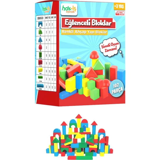 Hak-İş Oyuncak Eğitici Renkli Ahşap Bloklar 102 Parça