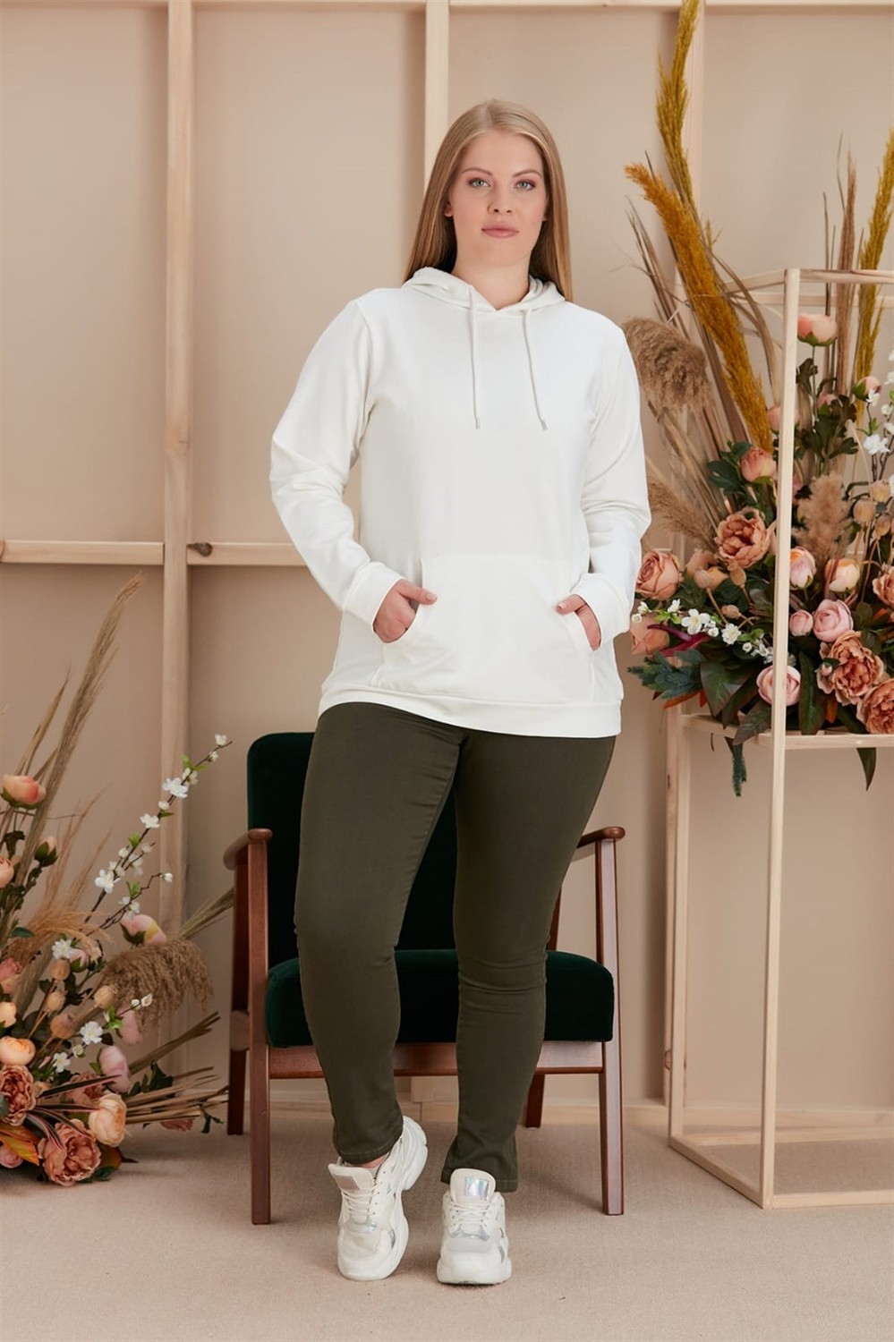 Rmg Kapşonlu Büyük Beden Siyah Sweatshirt