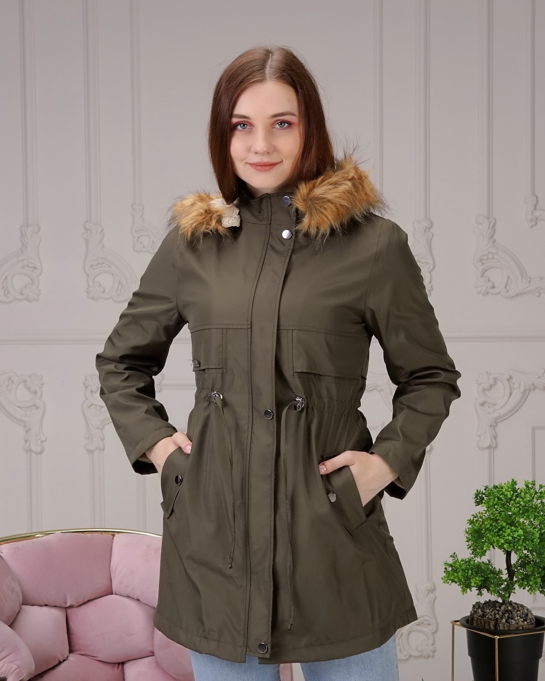Vibeys Collection Bej Içi Kürklü ve Su Geçirmez Kadın Kışlık Mont & Kaban