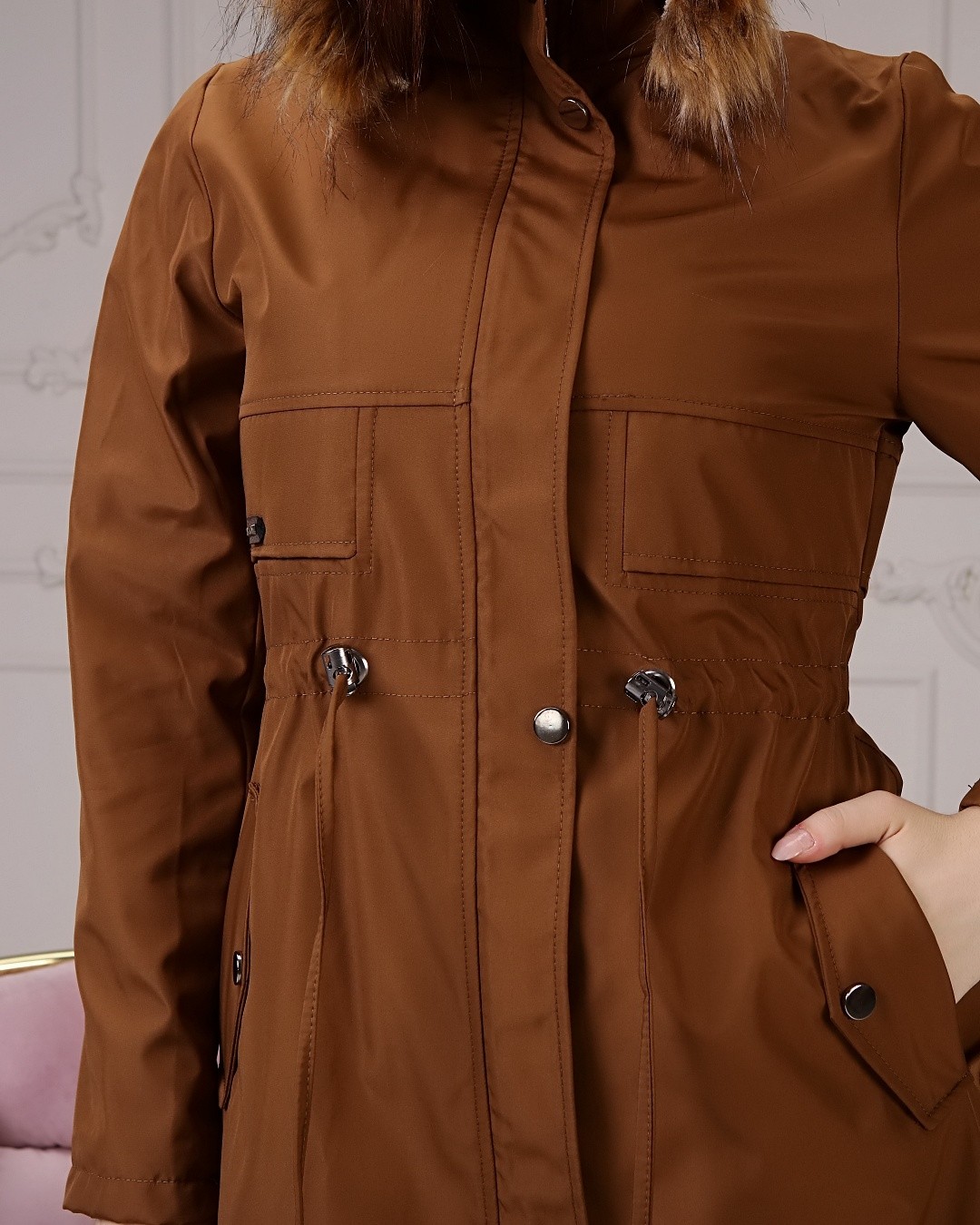 Vibeys Collection Bej Içi Kürklü ve Su Geçirmez Kadın Kışlık Mont & Kaban görsel 4