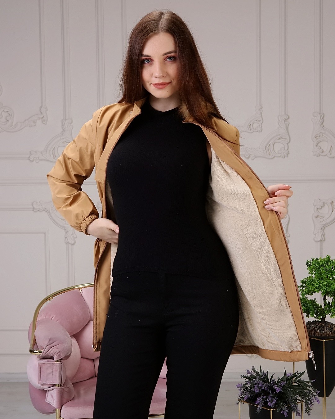 Vibeys Collection Bej Içi Kürklü ve Su Geçirmez Kadın Kışlık Mont & Kaban görsel 5