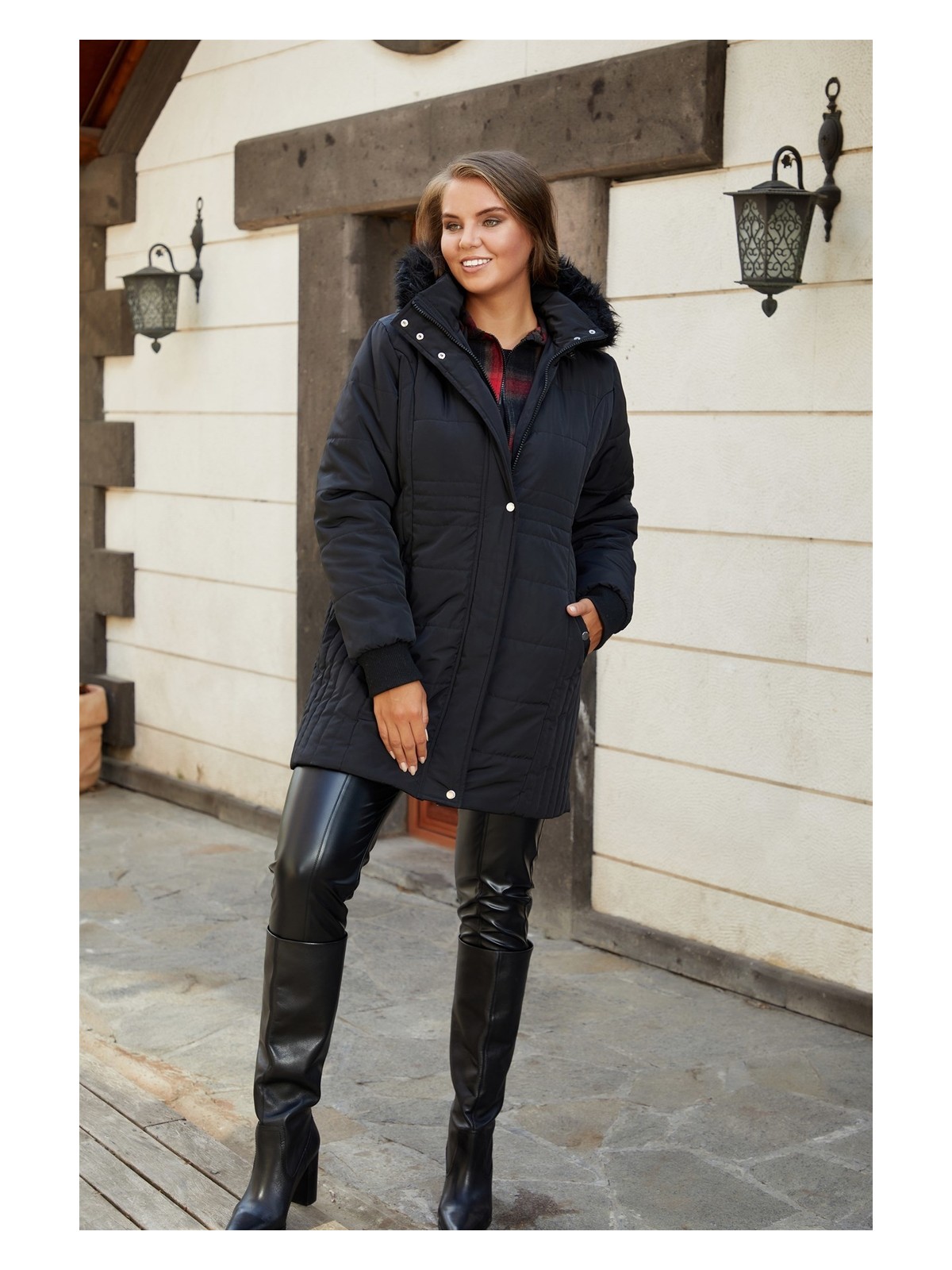 Rmg Büyük Beden Kapşonlu Siyah Kaban