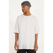 Rock&Roll Düz, Baskısız Oversize Beyaz Kısa Kollu Erkek T-Shirt