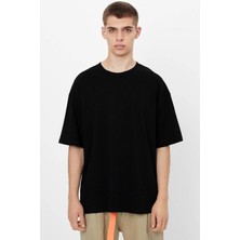 Rock&Roll Düz, Baskısız Oversize Siyah Kısa Kollu Erkek T-Shirt
