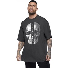 Rock&Roll Yarım Kurukafa Oversize Antrasit Kısa Kollu Erkek T-Shirt