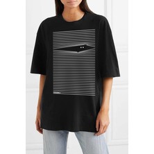 Rock&Roll Noluyo Ya Oversize Siyah Kısa Kollu Kadın T-Shirt