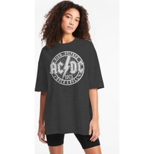 Rock&Roll Dairede Acdc Oversize Antrasit Kısa Kollu Kadın T-Shirt