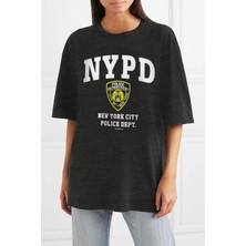 Rock&Roll Nypd Oversize Antrasit Kısa Kollu Kadın T-Shirt