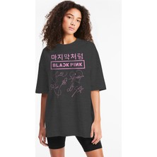 Rock&Roll Dört Imza Oversize Antrasit Kısa Kollu Kadın T-Shirt