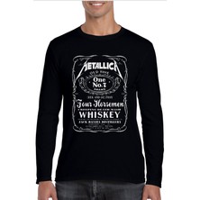 Rock&Roll Metallica Jack Logo Bisiklet Yaka Siyah Uzun Kollu Penye Erkek T-Shirt