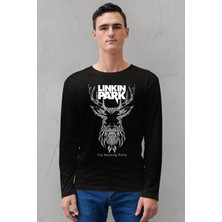 Rock&Roll Geometrik Geyik Bisiklet Yaka Siyah Uzun Kollu Penye Erkek T-Shirt