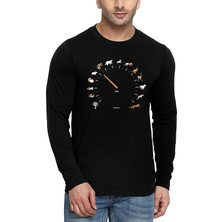 Rock&Roll Sürat Göstergesi Bisiklet Yaka Siyah Uzun Kollu Penye Erkek T-Shirt