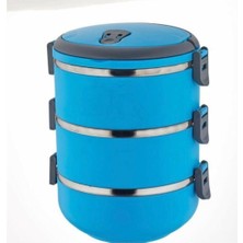 Pratik Mağazam  3'lü Mandallı Sefer Tası Çelik Yemek Termosu - Mavi