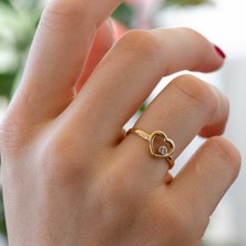 Engingold 14 Ayar Altın Taşlı Kalpli Yüzük