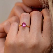 Engingold 14 Ayar Altın Pembe Taşlı Eklem Yüzük