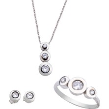 Harem Altın Pırlanta Montür Sıvama Tria Beyaz Gümüş Set  GMS154