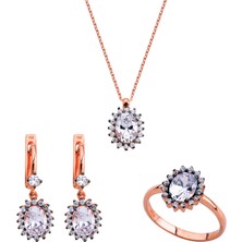 Harem Altın Tırnaklı Oval Pırlanta Montür Gümüş Set  GMS161