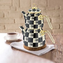 Oms 10810 Dama Desenli Orta Boy Emaye Çaydanlık Gold