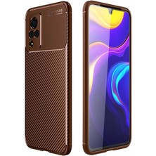 Caseart Vivo V21 Kılıf Karbon Tasarımlı Kapak - Kahverengi