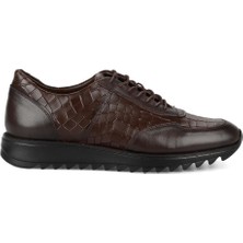 FootCourt Kahverengi Baskılı Deri Erkek Sneakers