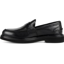 FootCourt Siyah Bantlı Erkek Deri Loafer Ayakkabı