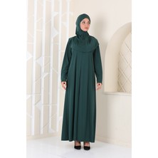 Miss Ledonna Fermuarlı Namaz Elbisesi Zümrüt Yeşili 2000RMZ