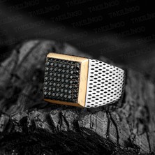 Takılingo Siyah Mikro Zirkon Taşlı Vintage Usta Işi Gümüş Erkek Yüzük