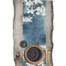 Mavi Kadifenin Düşü Çiçekler Desen Runner & Ranır