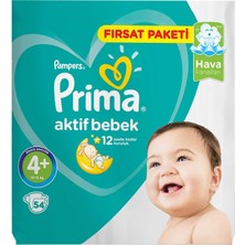 Prima Bebek Bezi Aktif Bebek 4+ Beden 54 Adet Maxi Plus Fırsat Paketi