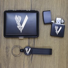 Ada Lazer Kişiye Özel Vikings Metal Tabaka, Zippo Çakmak ve Anahtarlık Seti