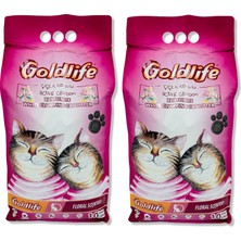 Goldlife Aktif Karbonlu Çiçek Kokulu Topaklanan Kedi Kumu %100 Doğal Bentonit 2X10LITRE
